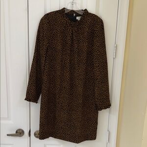 J. Crew Long Sleeve Dress in Black and Gold Pattern